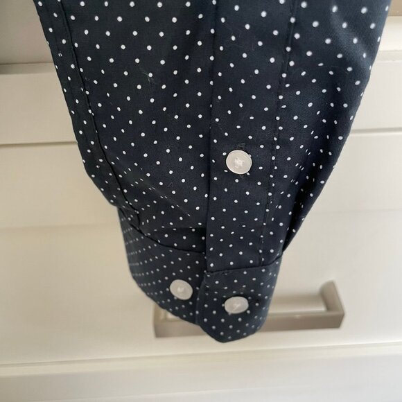 H&M Slim Fit Button Down Lg Slv Polka Dot Shirt Navy Sz XS NWOT see imperfection - Picture 5 of 9